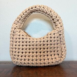 Antik Kraft Mini Hand Bag Purse Cream Gold Woven Tan Pockets Zipper Boho Travel